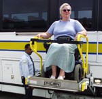 Woman on Bus Lift